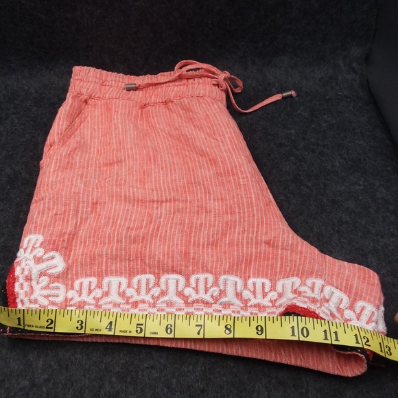 Anthropologie Beachcomber Linen Embroidered‎ Shorts Drawstring Waist Coral S - Picture 5 of 7